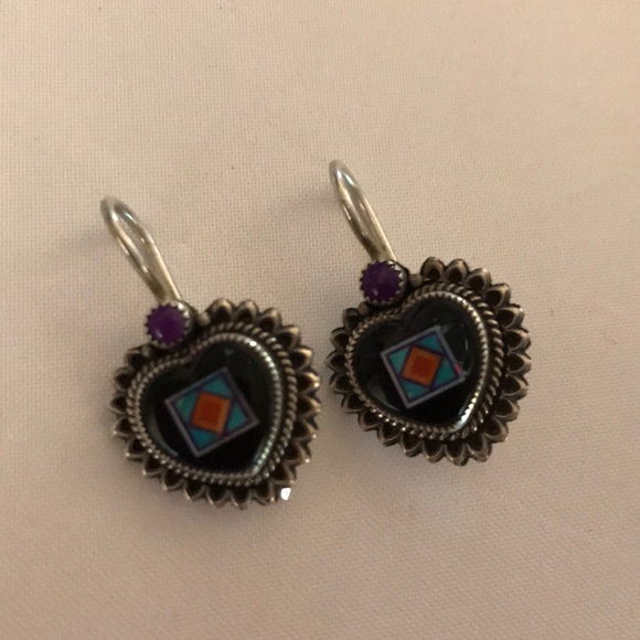 Aldrich Arts Jet, Opal, Sugalite Earrings - Picture 2 of 4